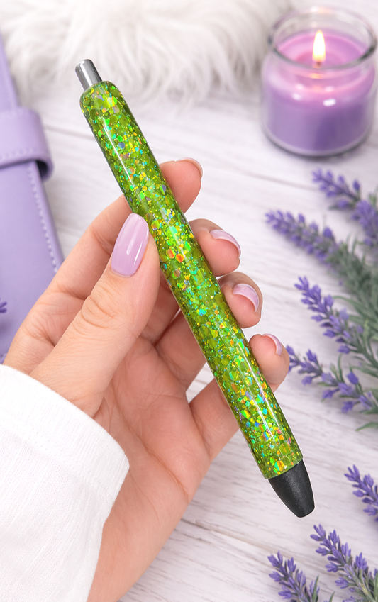 Handmade Green Holographic glitter pen with free refill