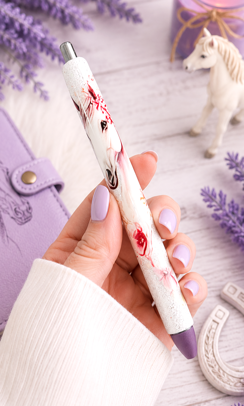Handmade Horse with flowers glitter pen with free refill 1