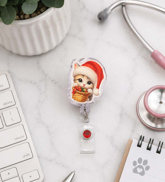 Handmade Christmas Kitty Nurse Badge Reel