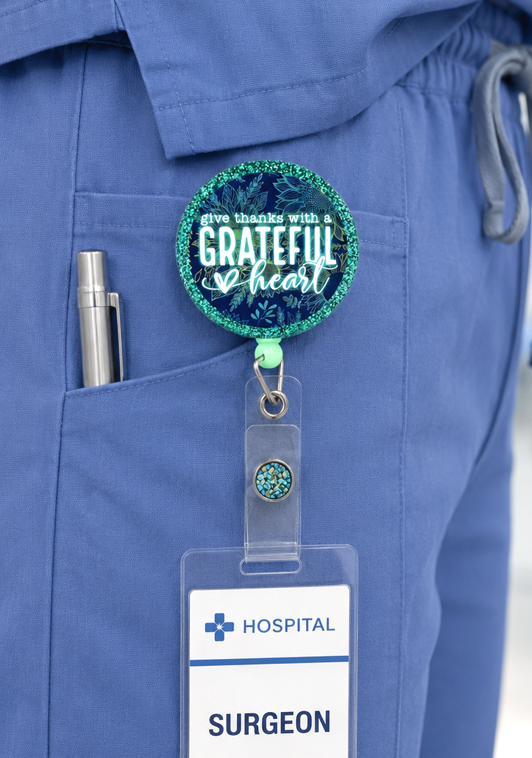 Handmade Be Grateful Badge Reel
