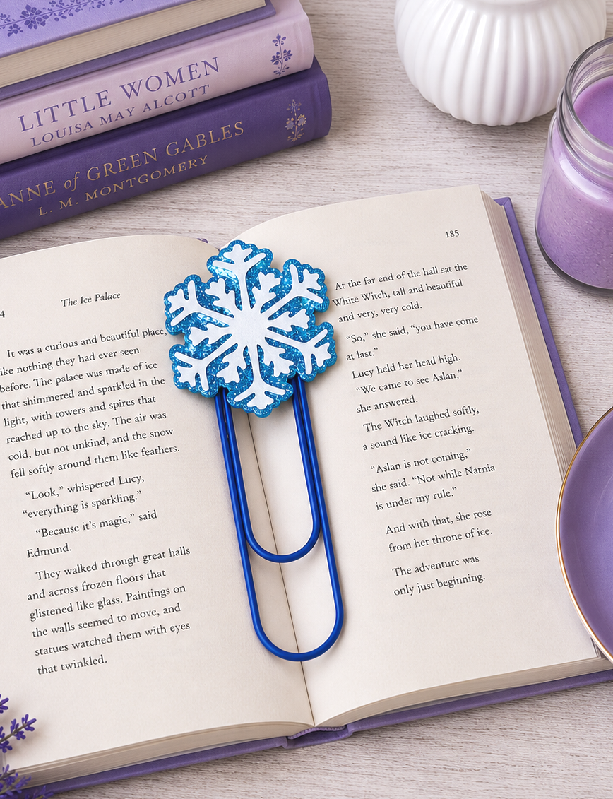 CLEARANCE Blue and Holographic Silver Snowflake Jumbo Paper Clip Bookmark