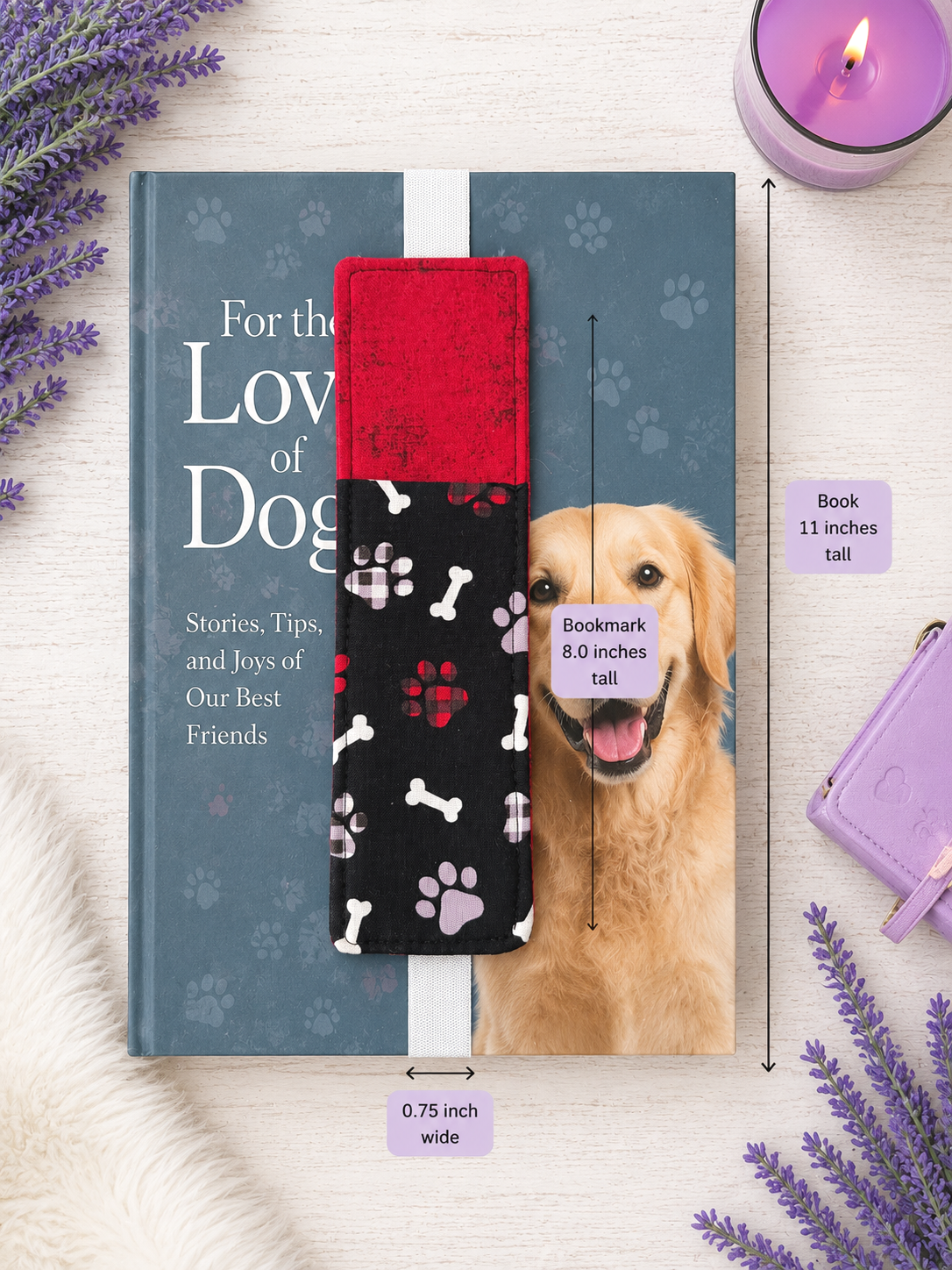 Handsewn Dog Paws Fabric Bookmark with Accessory Pocket