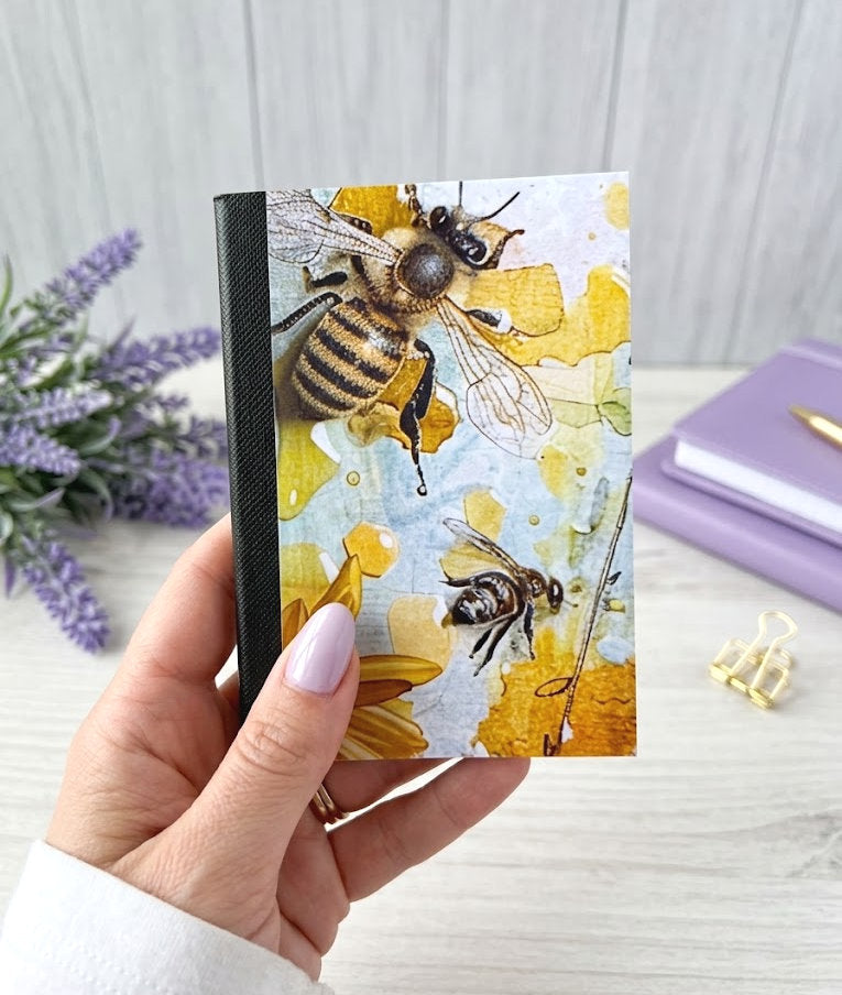 Decorative Vinyl Covered MINIATURE Composition Notebook Honey Bees