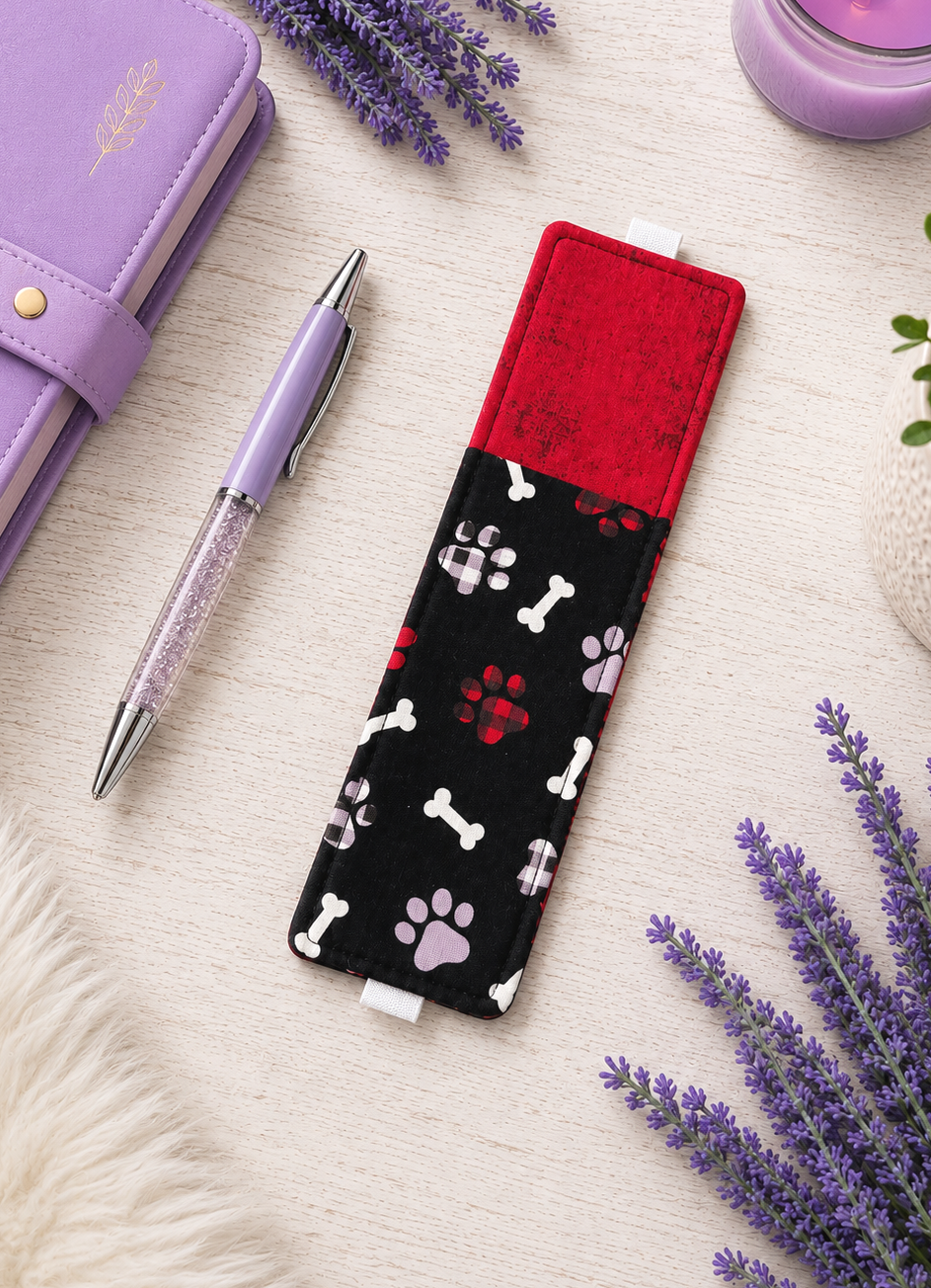 Handsewn Dog Paws Fabric Bookmark with Accessory Pocket