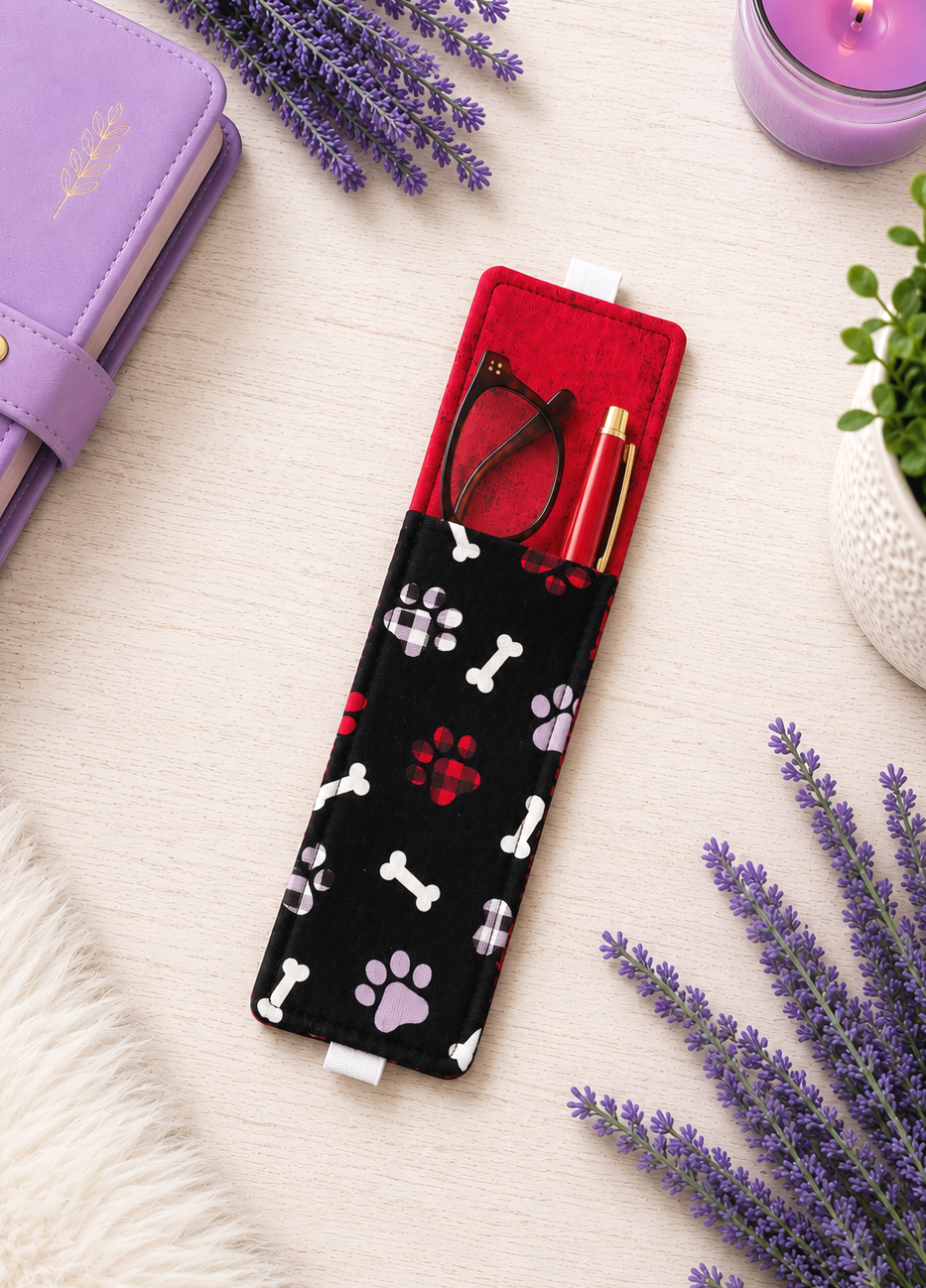 Handsewn Dog Paws Fabric Bookmark with Accessory Pocket