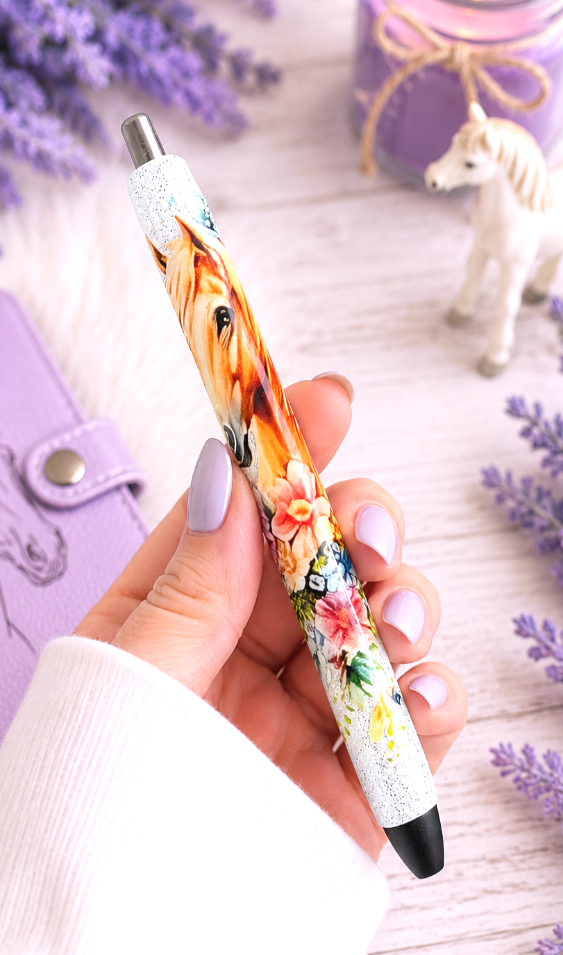 Handmade Horse with flowers glitter pen with free refill 7