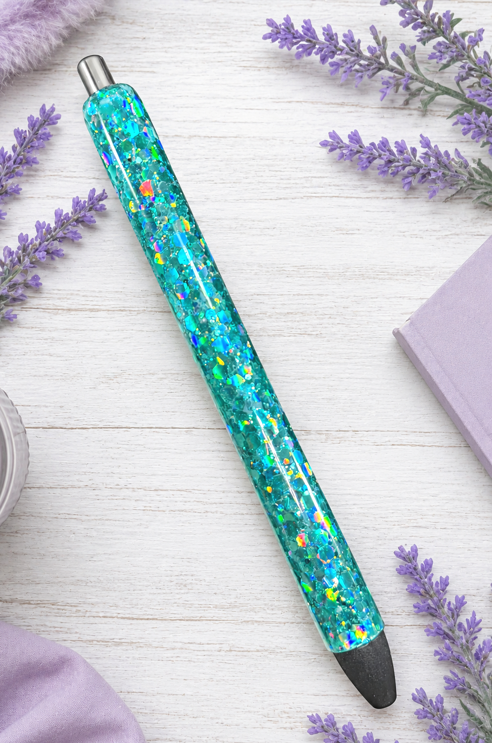 Handmade Aqua Blue Holographic glitter pen with free refill