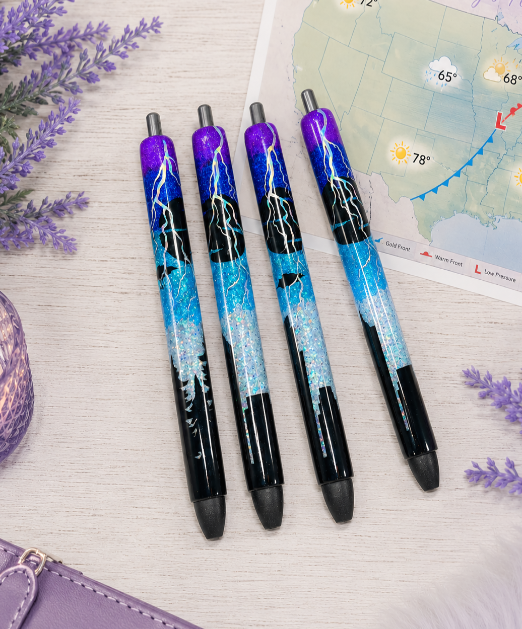 Handmade Cityscape Thunderstorm glitter pen with free refill 1