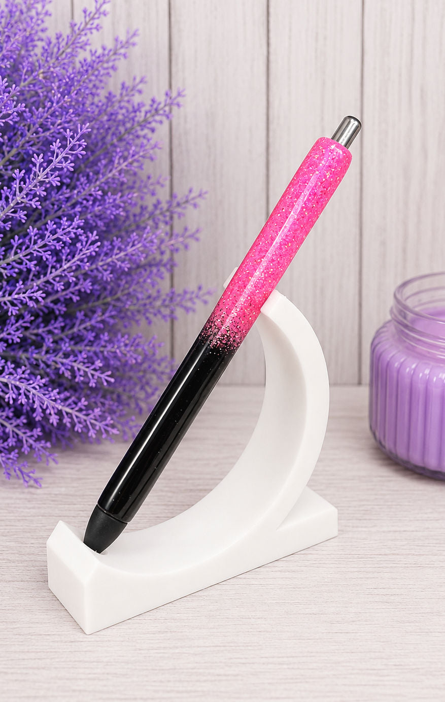 Handmade Hot Pink and Black ombre glitter pen with free refill