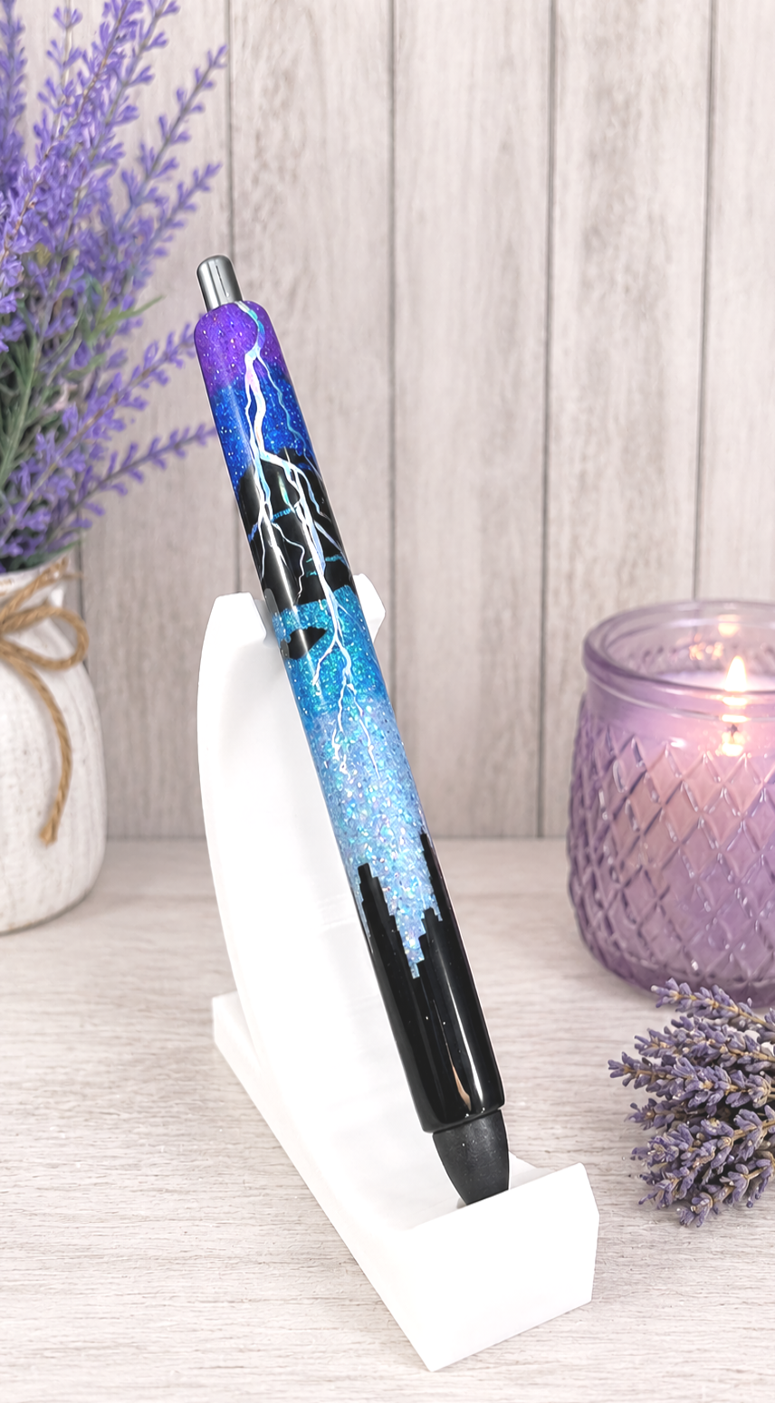 Handmade Cityscape Thunderstorm glitter pen with free refill 3