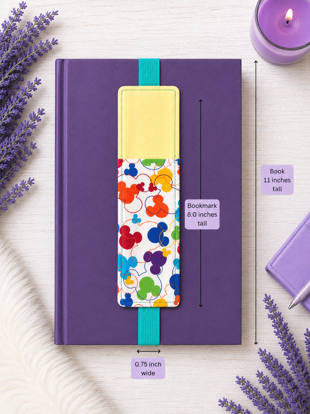 Handsewn Mickey Fabric  Bookmark with Accessory Pocket