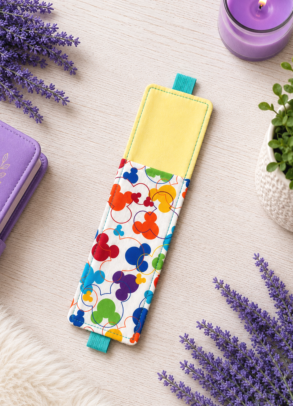 Handsewn Mickey Fabric  Bookmark with Accessory Pocket