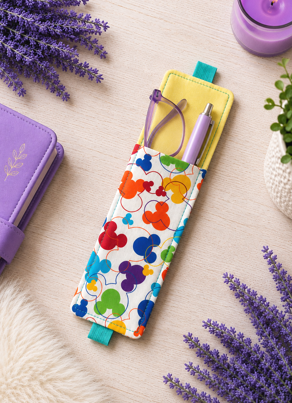 Handsewn Mickey Fabric  Bookmark with Accessory Pocket