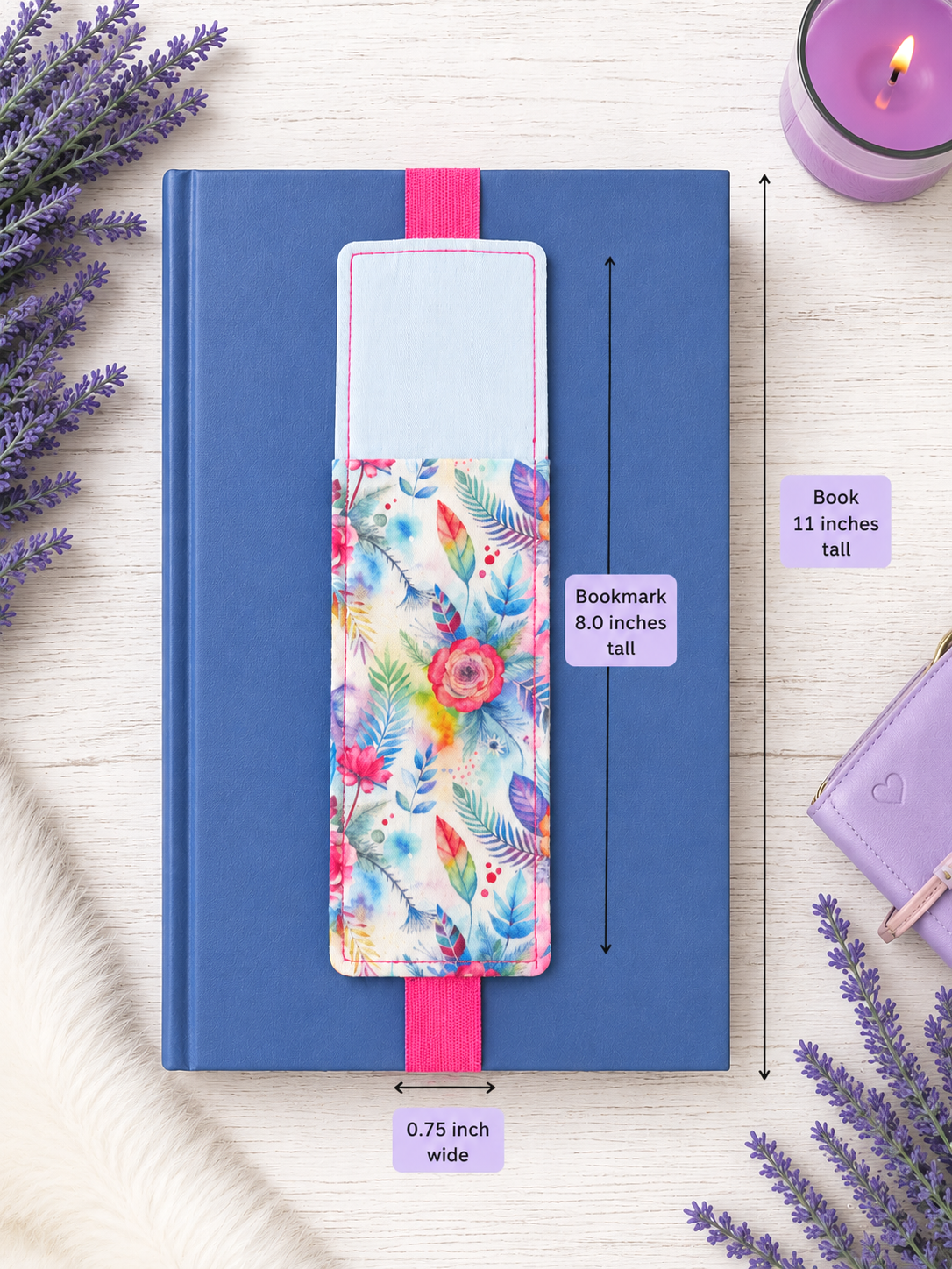 Handsewn Neon Flowers Fabric Bookmark with Accessory Pocket 2
