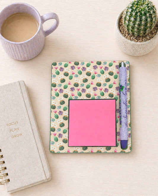 Handmade Desert Cactus Sticky Note Holder with Pen Holder