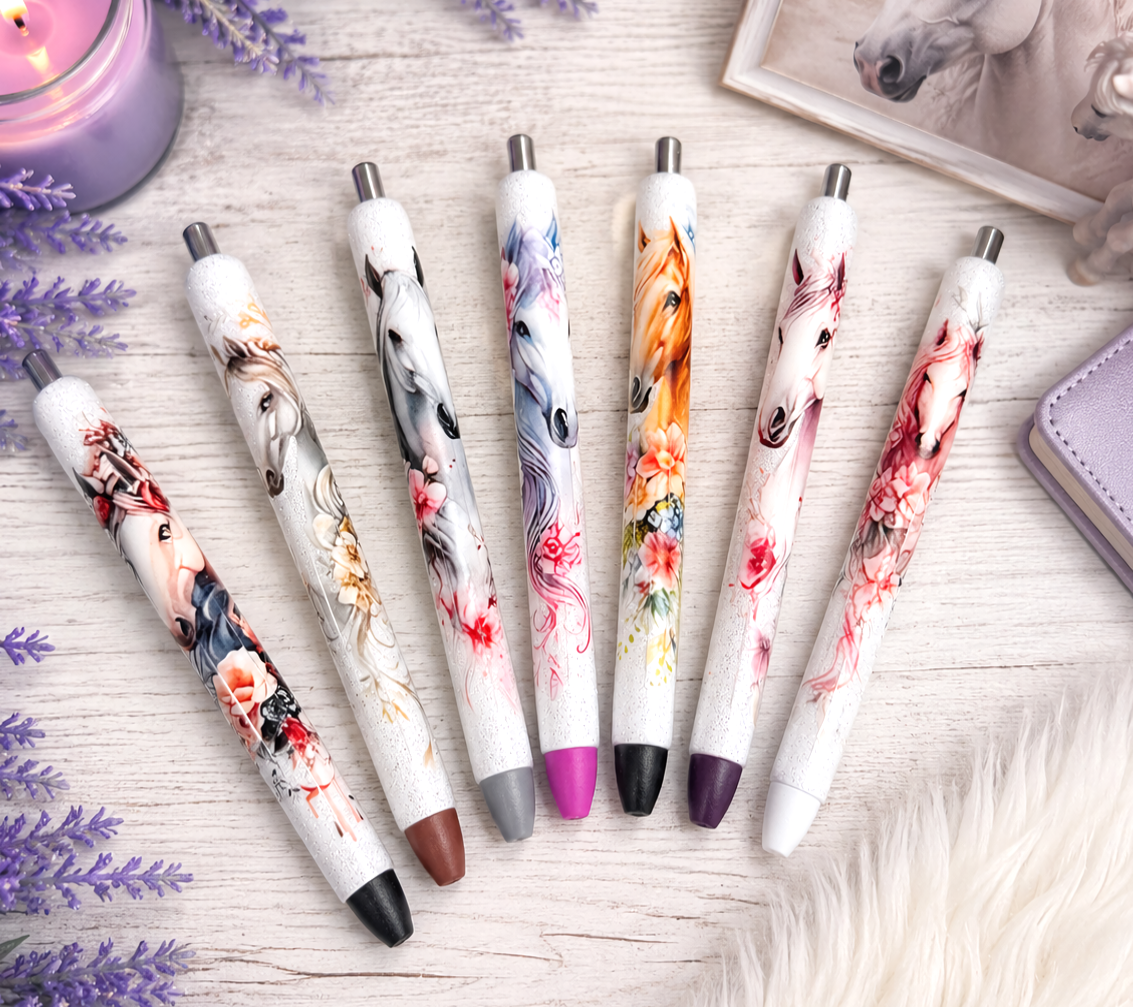 Handmade Horse with flowers glitter pen with free refill 7