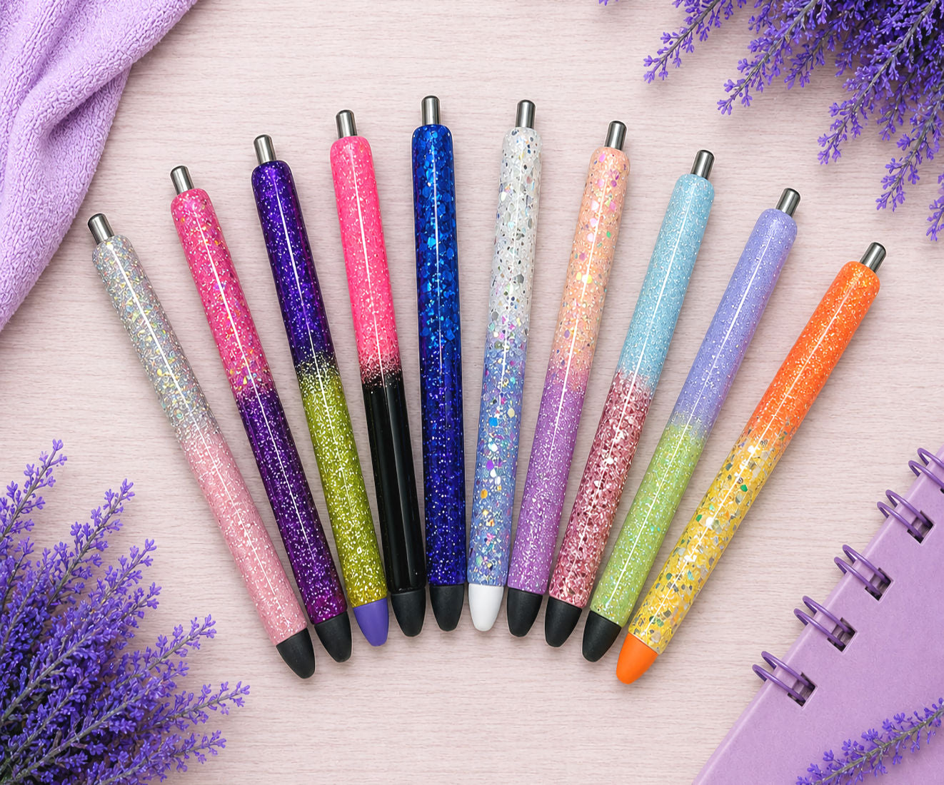 Handmade Purple and Yellow Gold ombre glitter pen with free refill