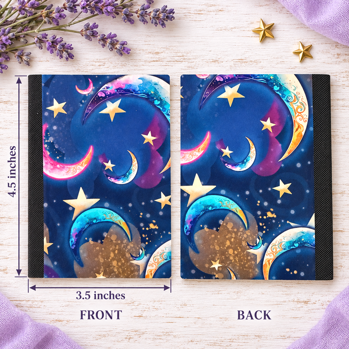 Decorative Vinyl Covered MINIATURE Composition Notebook Watercolor Moons