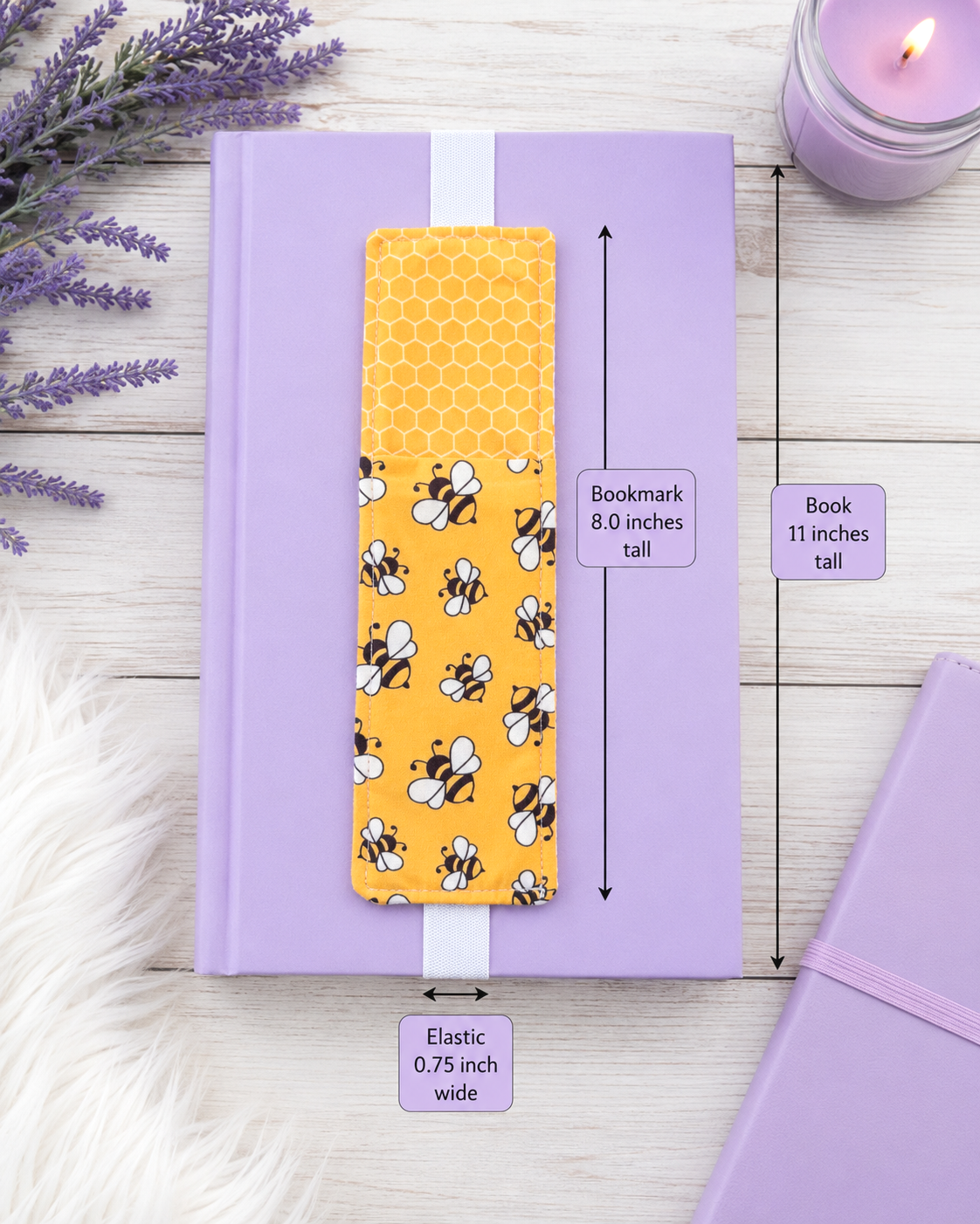 Handsewn Bumble Bees Fabric  Bookmark with Accessory Pocket 5
