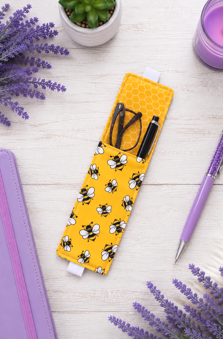 Handsewn Bumble Bees Fabric  Bookmark with Accessory Pocket 5