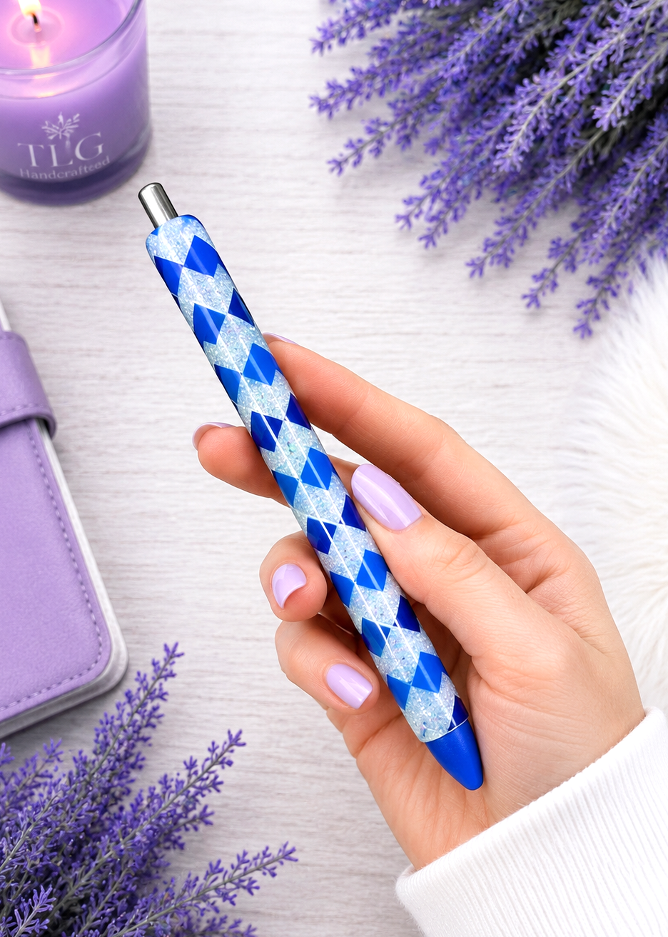 Handmade Blues Zig Zag glitter pen with free refill
