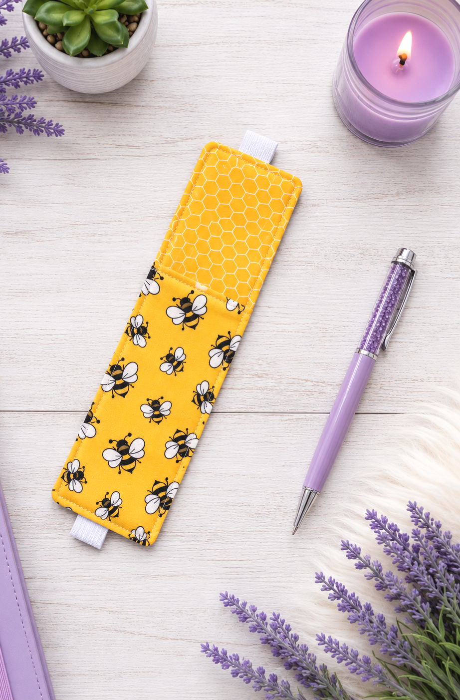 Handsewn Bumble Bees Fabric  Bookmark with Accessory Pocket 5