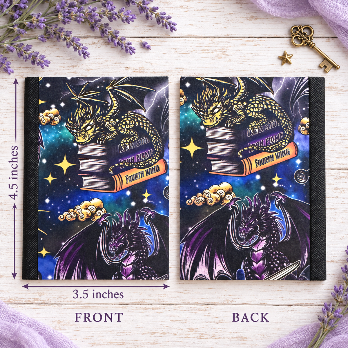 Decorative Vinyl Covered MINIATURE Composition Notebook Dragons and Books