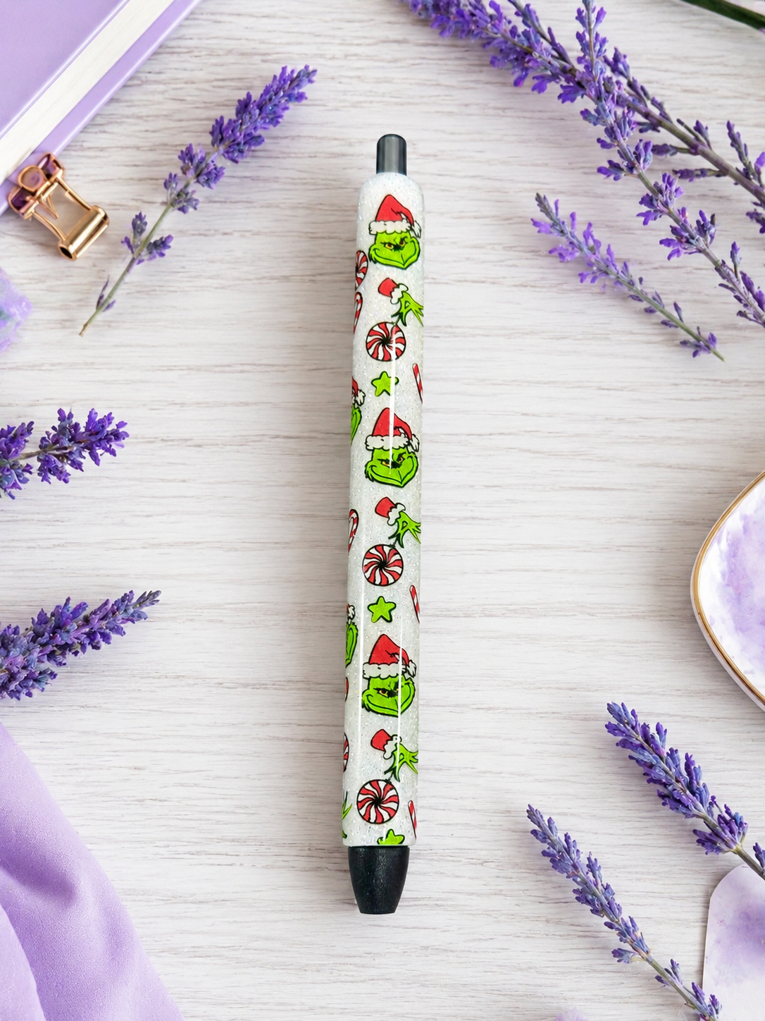 Handmade Grinch wrap glitter pen with free refill