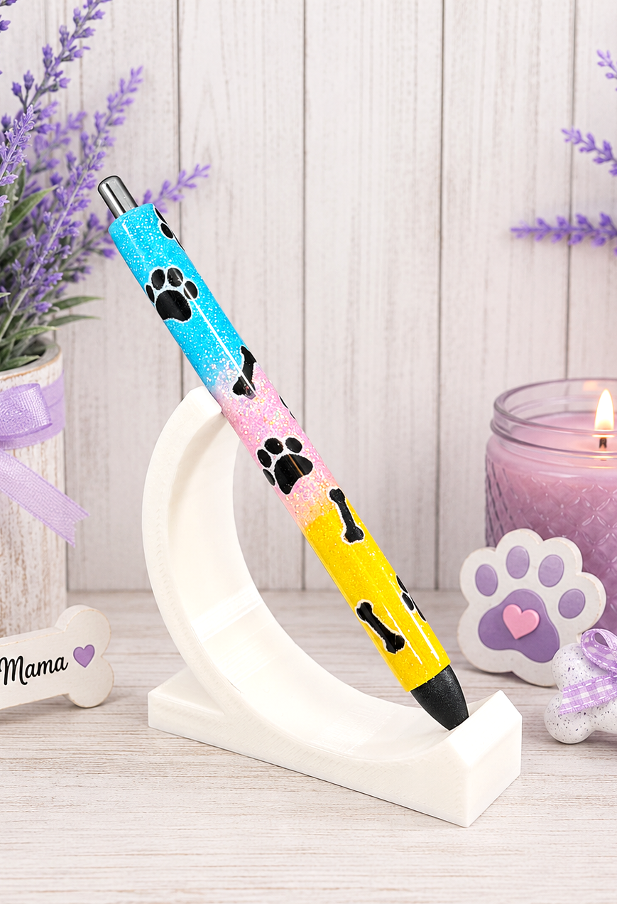 Handmade Dog Paws and Bones on Rainbow glitter pen with free refill