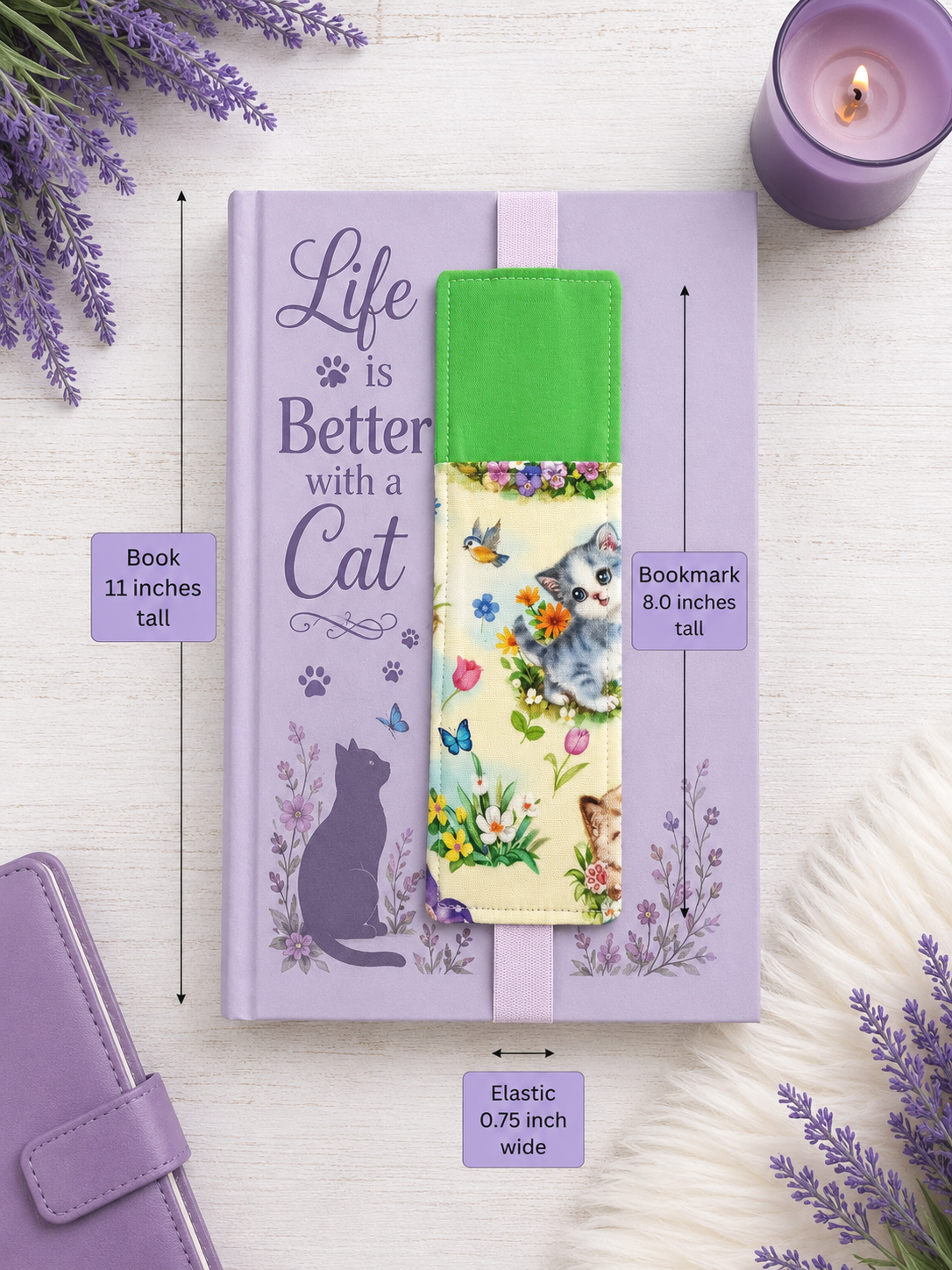 Handsewn Kittens Fabric Bookmark with Accessory Pocket
