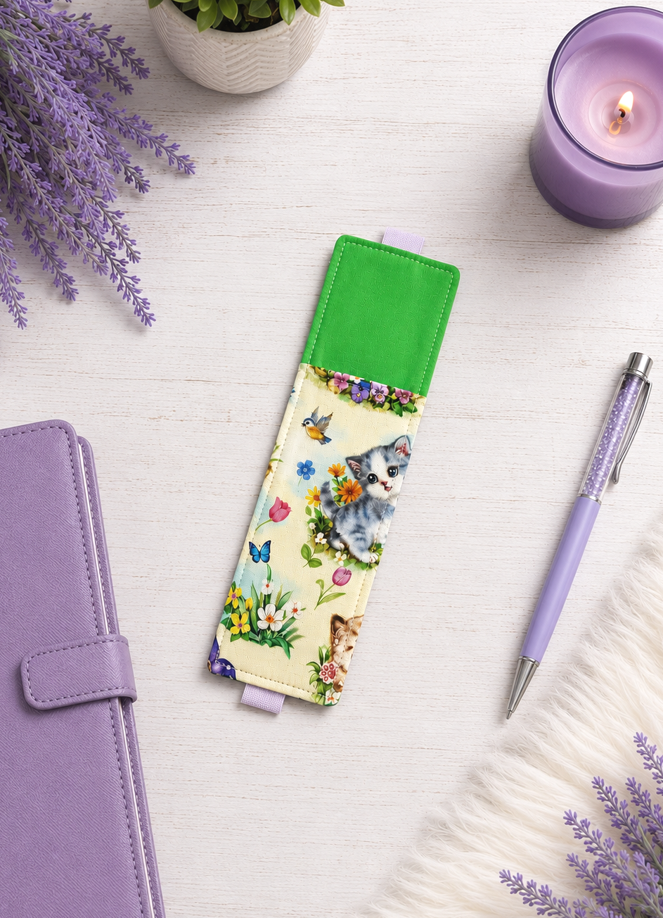 Handsewn Kittens Fabric Bookmark with Accessory Pocket