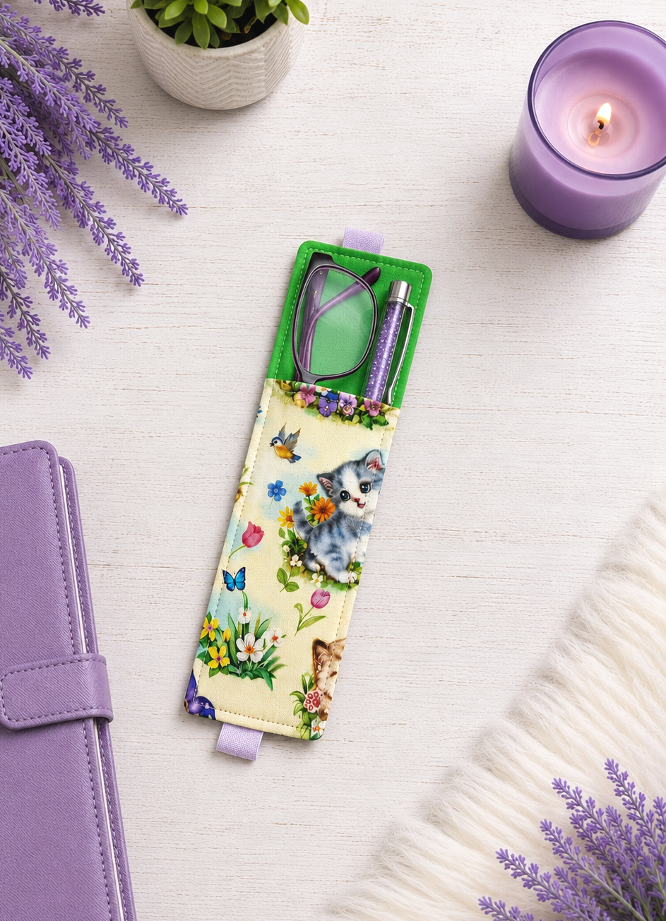 Handsewn Kittens Fabric Bookmark with Accessory Pocket