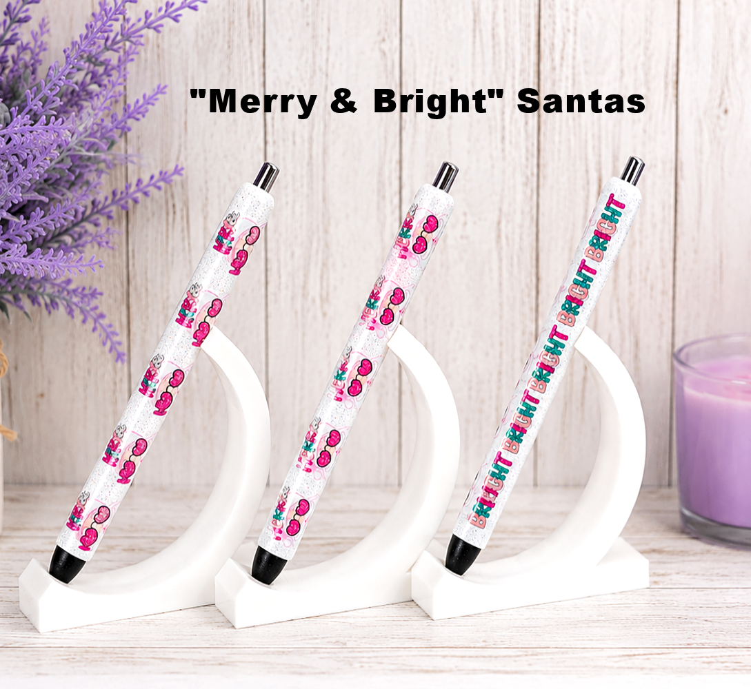 Handmade Merry and Bright Christmas Santas glitter pen with free refill