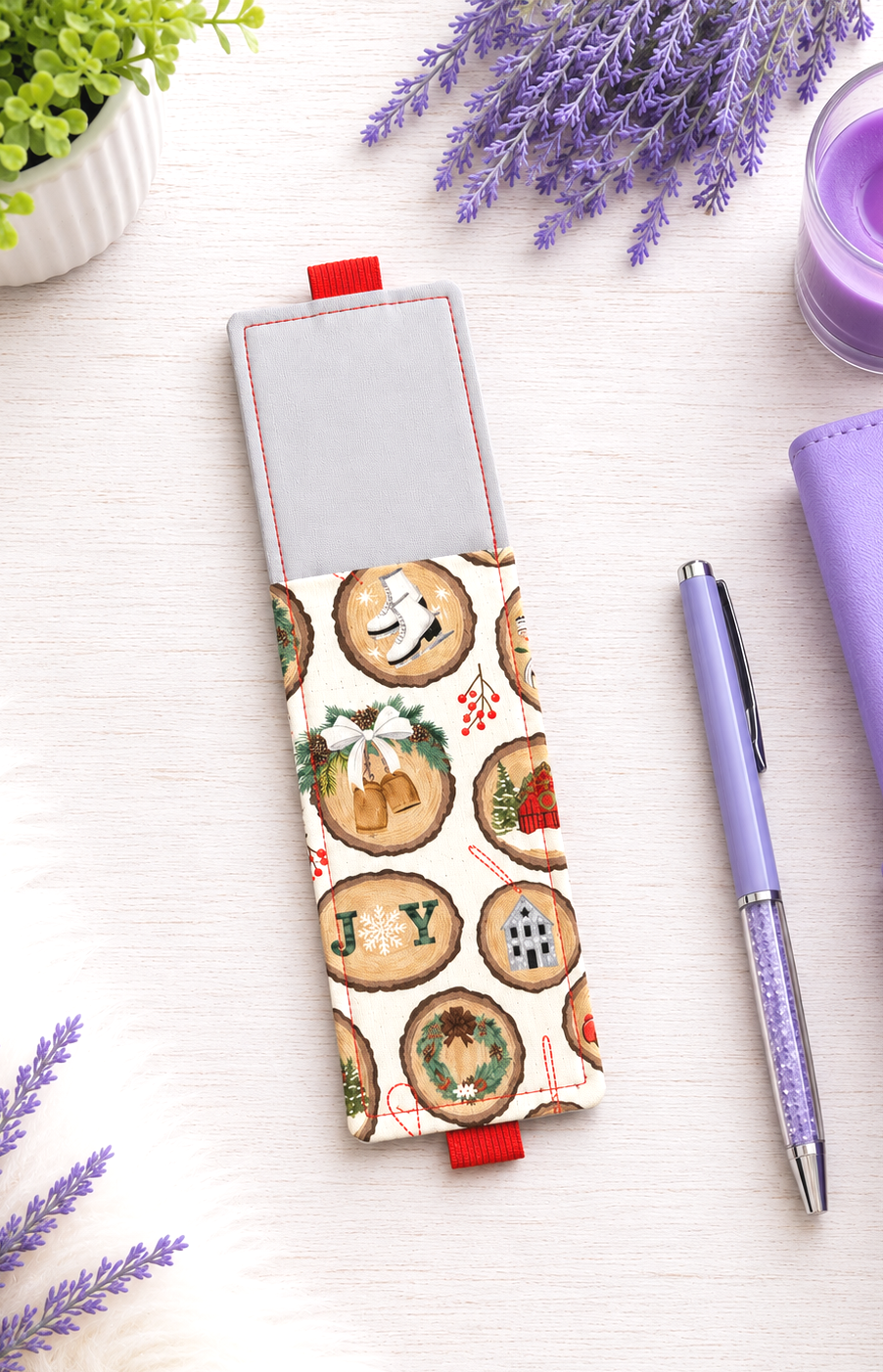 Handsewn Christmas Fabric Bookmark with Accessory Pocket