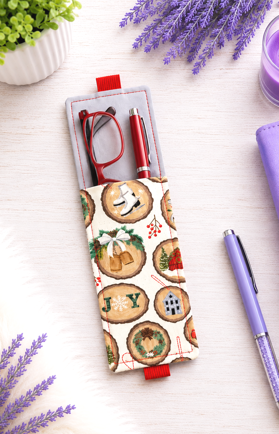 Handsewn Christmas Fabric Bookmark with Accessory Pocket