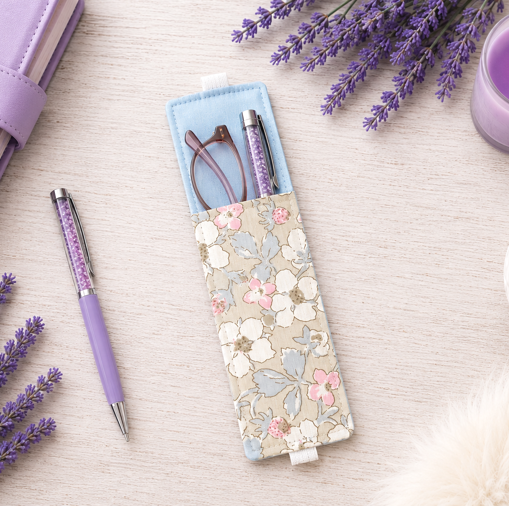Handsewn Pastel Flowers Fabric Bookmark with Accessory Pocket