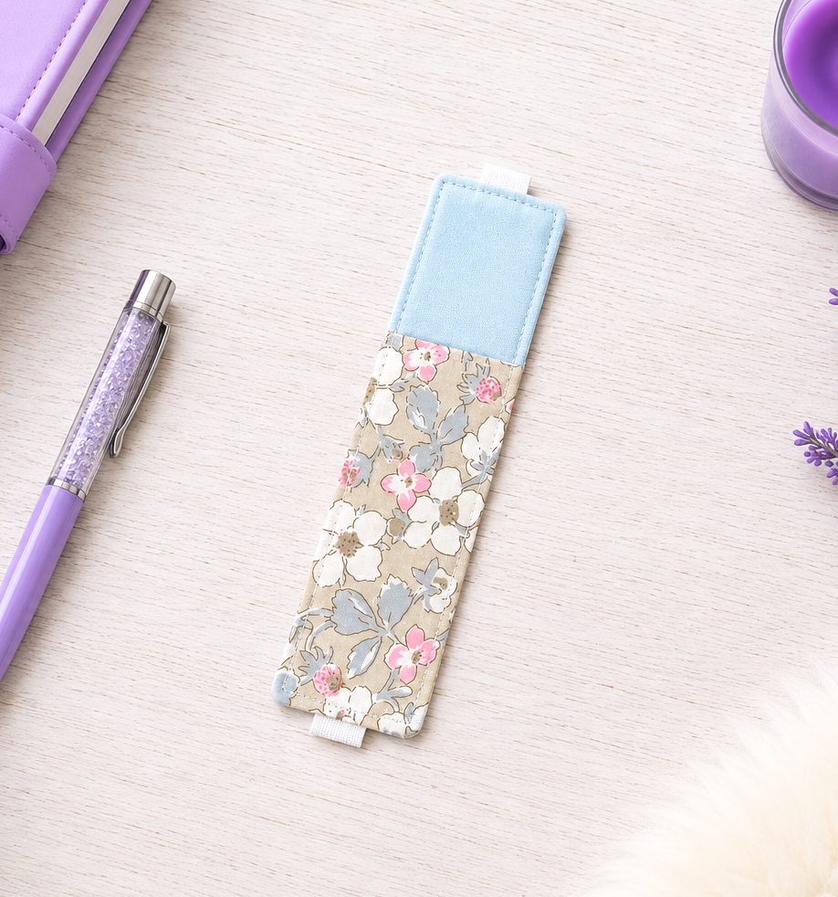 Handsewn Pastel Flowers Fabric Bookmark with Accessory Pocket