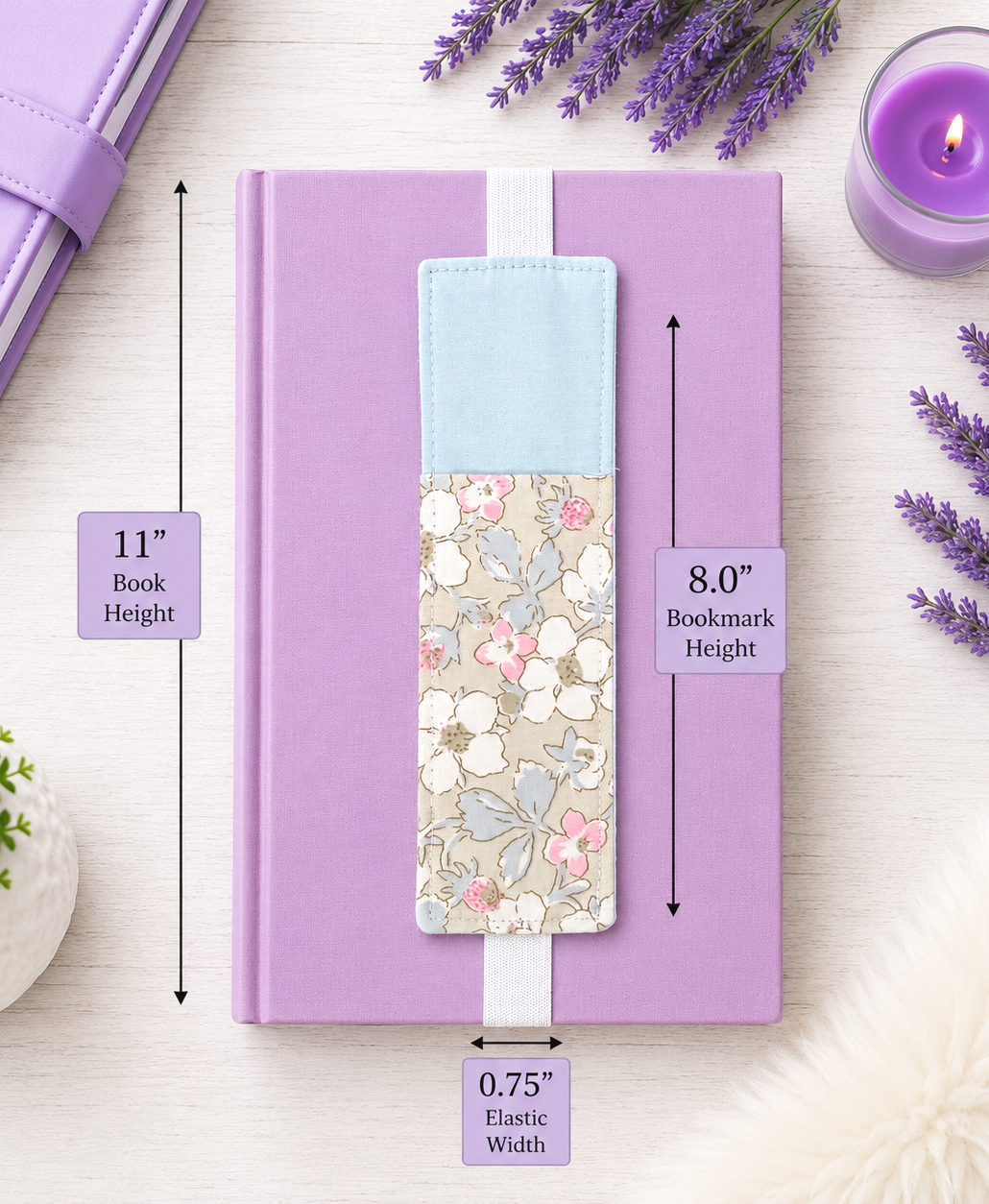 Handsewn Pastel Flowers Fabric Bookmark with Accessory Pocket