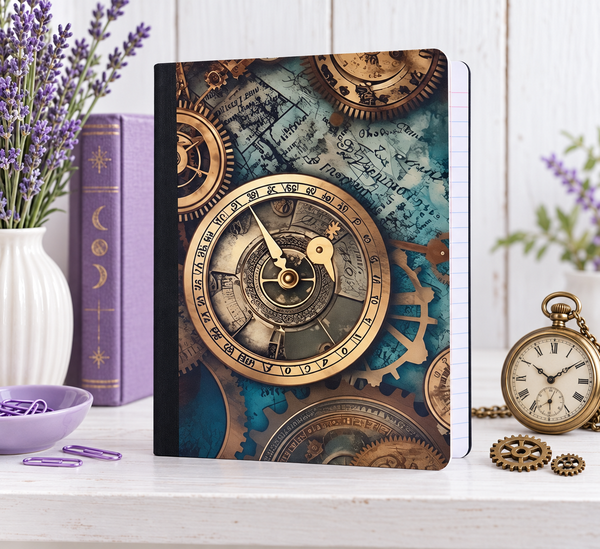 Decorative Vinyl Covered Composition Notebook Clocks