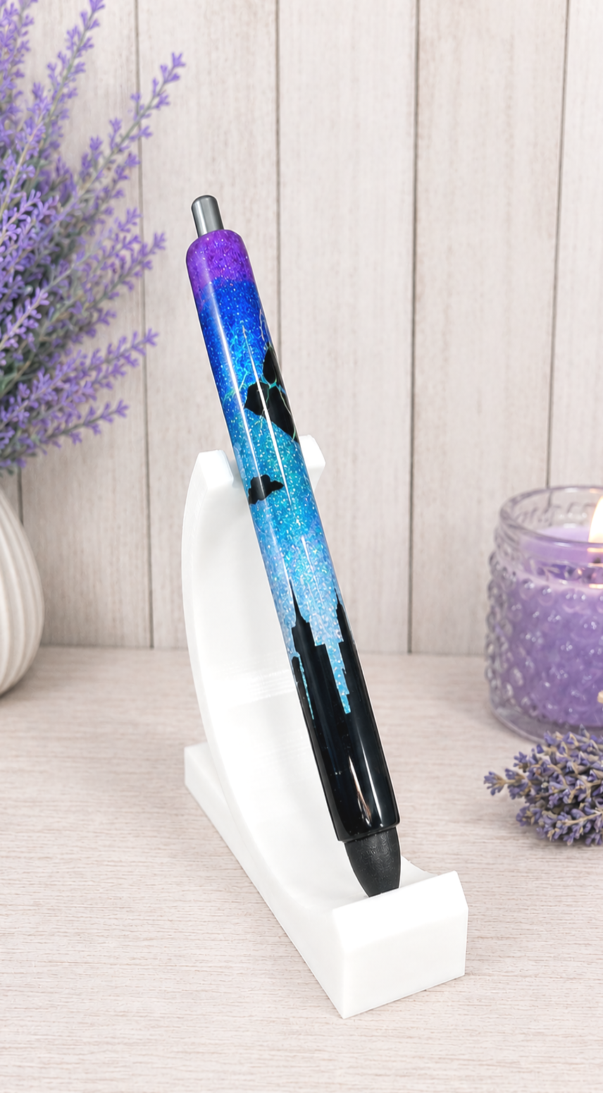 Handmade Cityscape Thunderstorm glitter pen with free refill 3