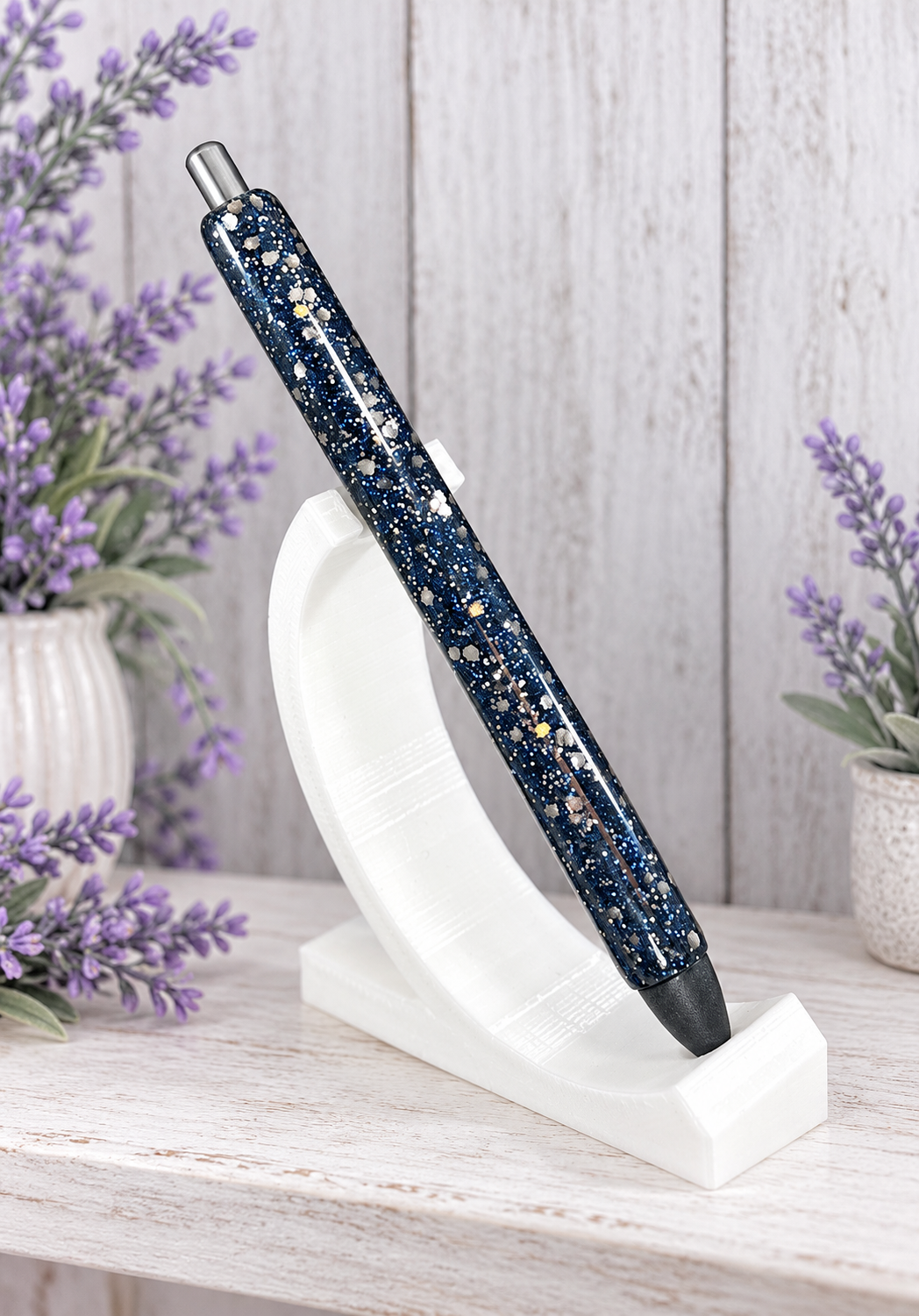Handmade Midnight Blue and Silver mix glitter pen with free refill