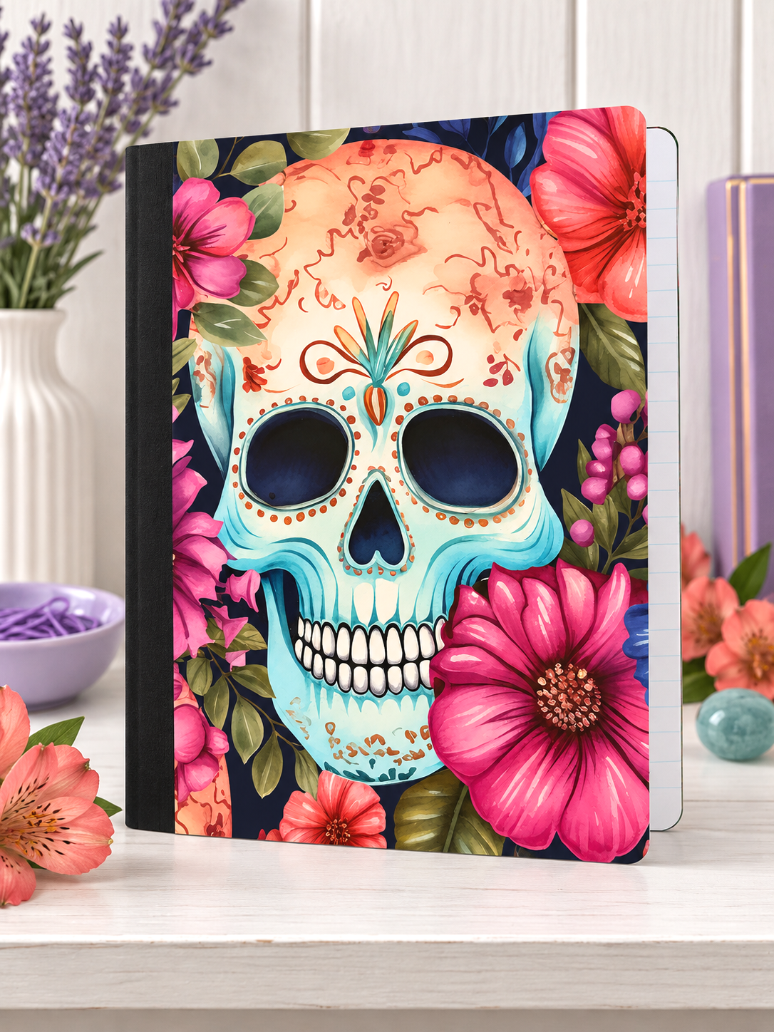 Decorative Vinyl Covered Composition Notebook Pretty Skull