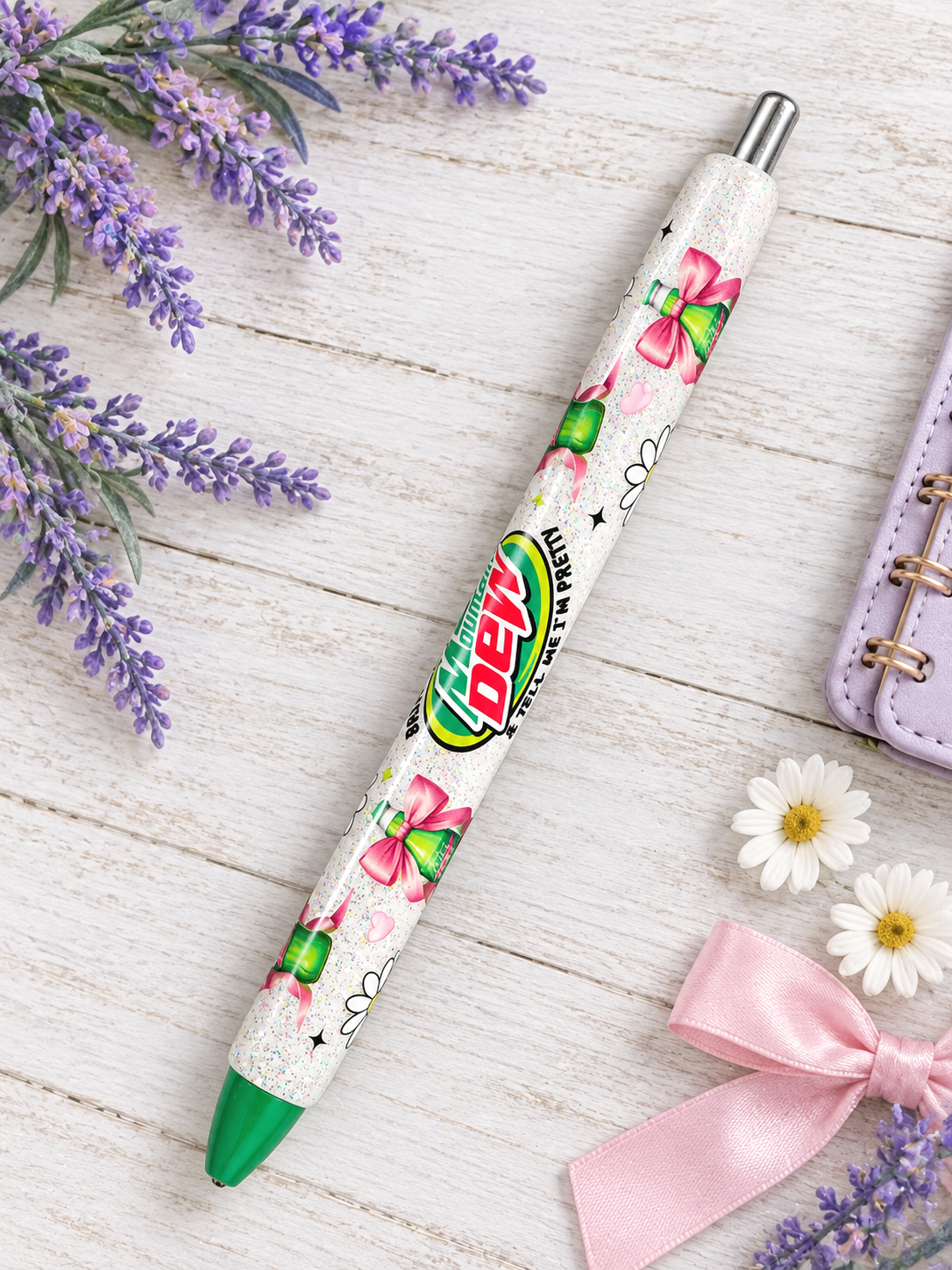 Handmade Mountain Dew glitter pen with free refill