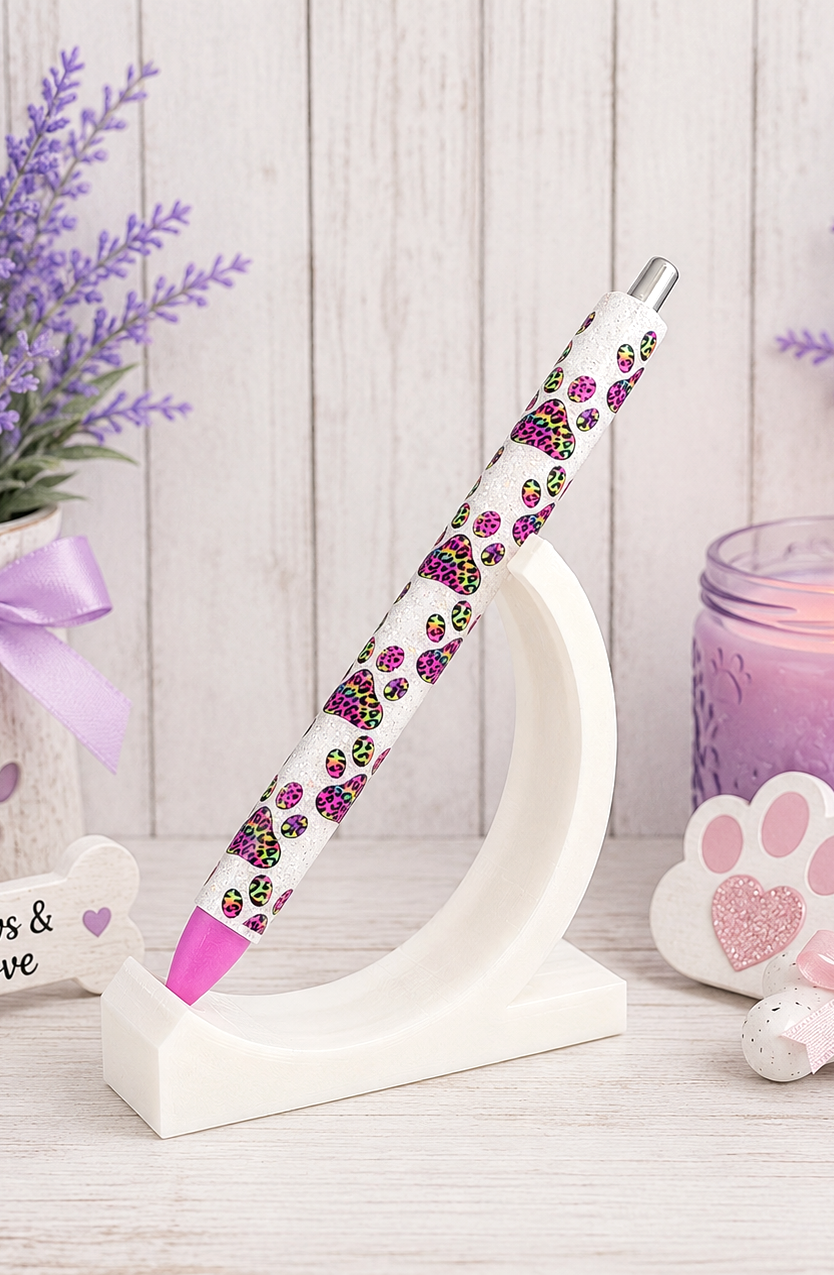 Handmade Rainbow Leopard Dog Paws glitter pen with free refill