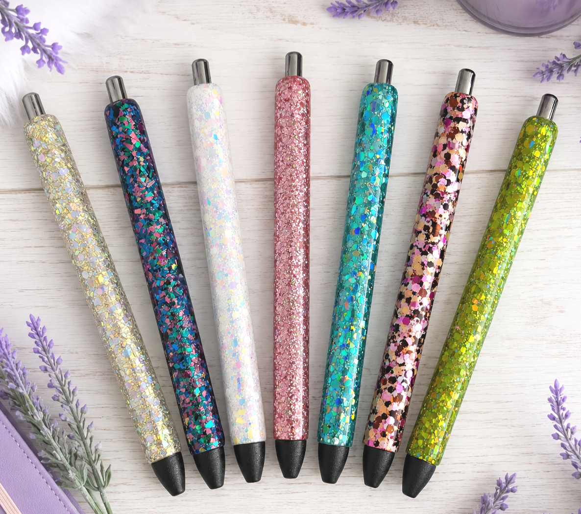 Handmade Pink Orange Black  glitter pen with free refill