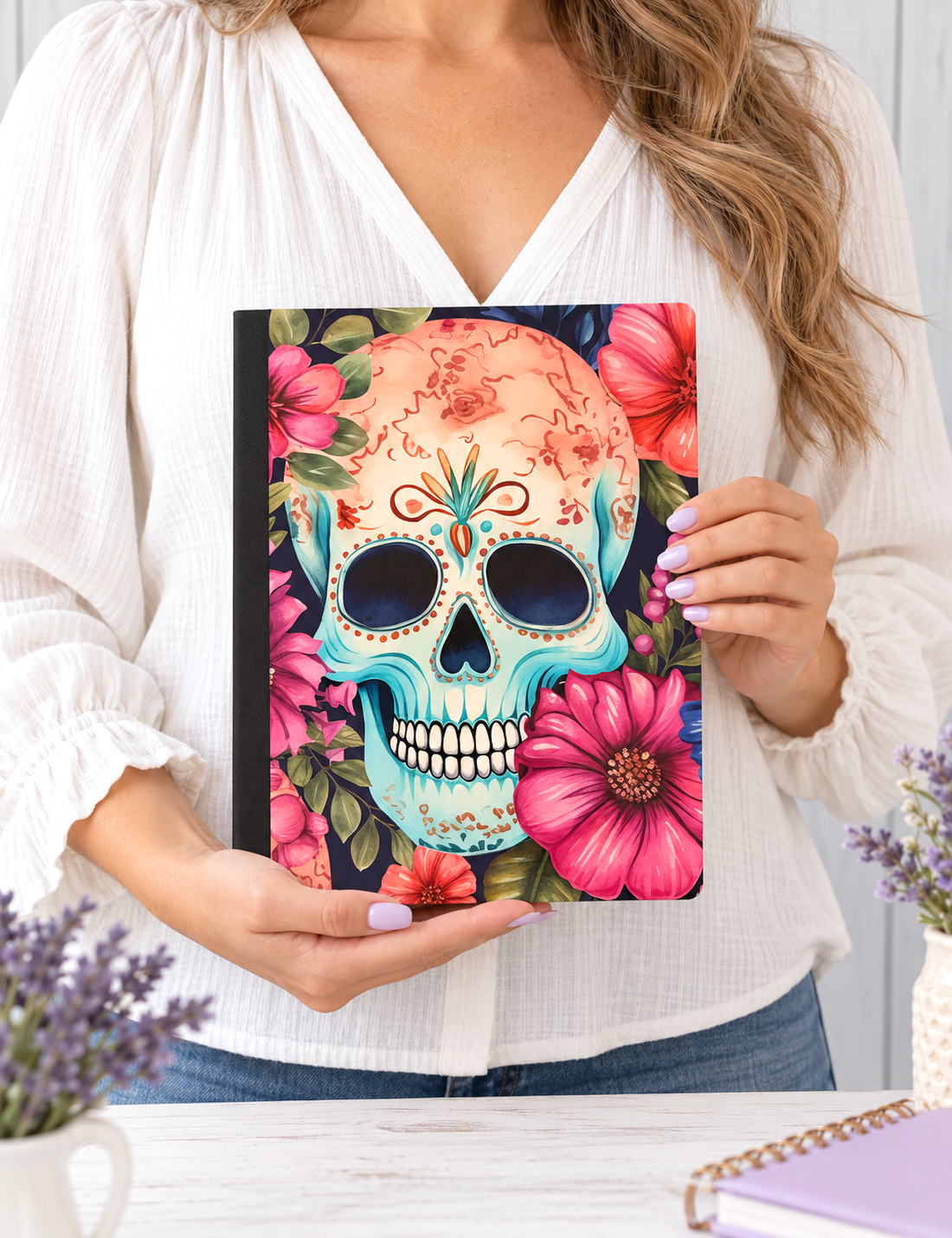 Decorative Vinyl Covered Composition Notebook Pretty Skull