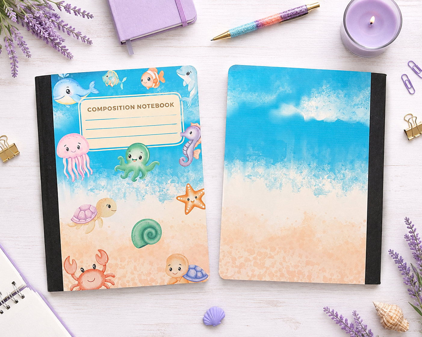 Decorative Vinyl Covered Composition Notebook Sea Creatures
