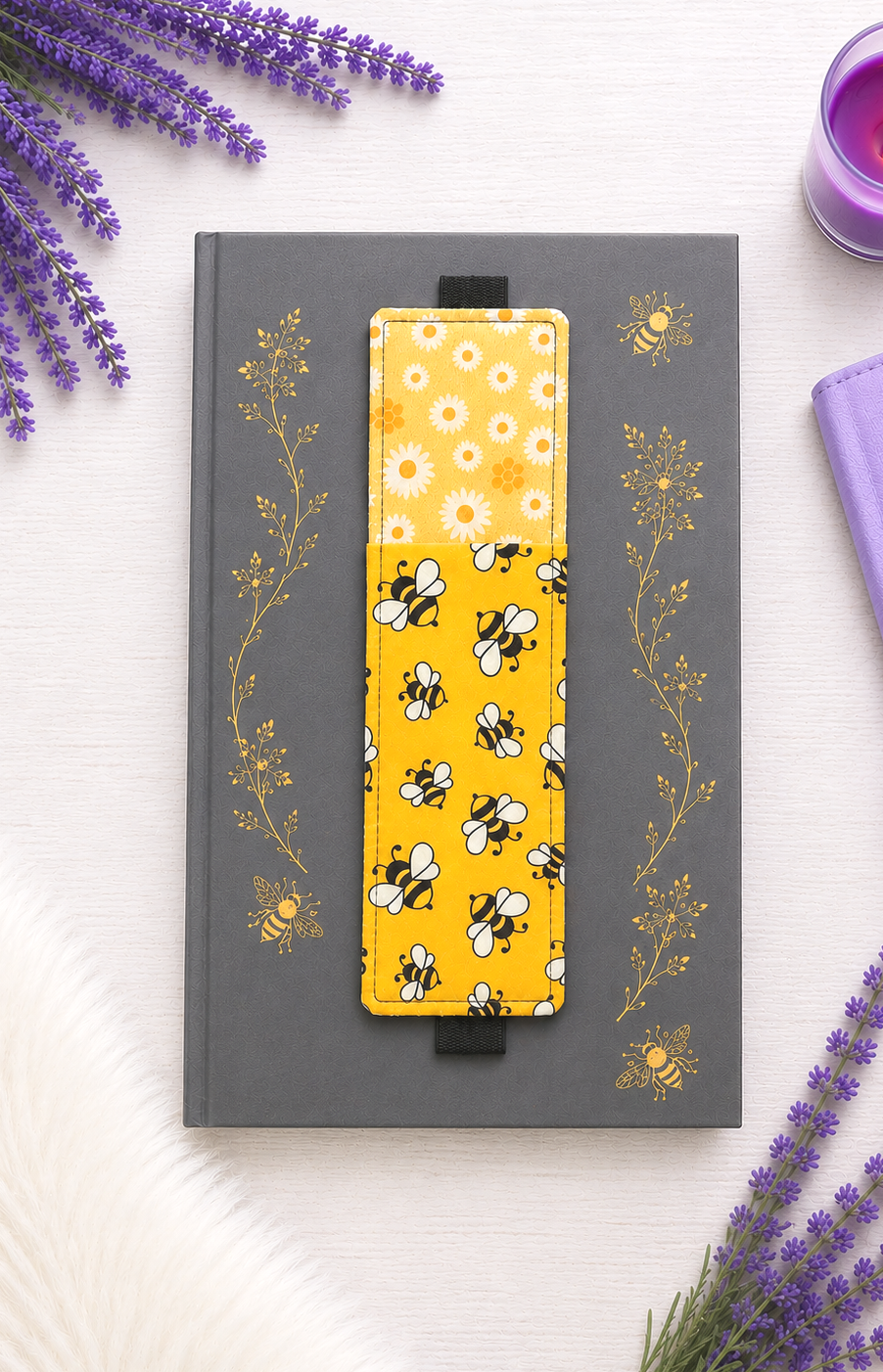 Handsewn Bumble Bees Fabric  Bookmark with Accessory Pocket 4