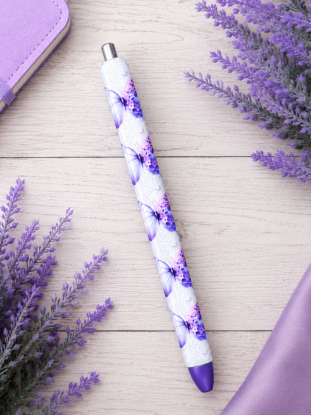 Handmade Purple Butterflies glitter pen with free refill