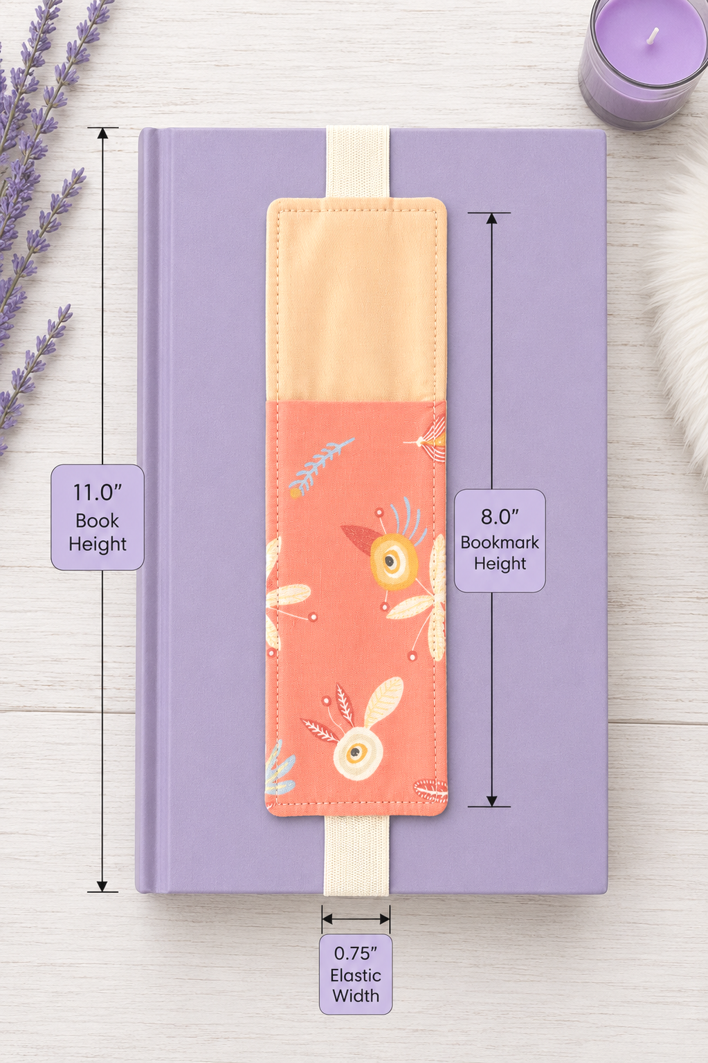 Handsewn Orange Flowers Fabric Bookmark with Accessory Pocket 2